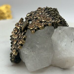 Vintage multi chain amber rhinestone center clasp bracelet